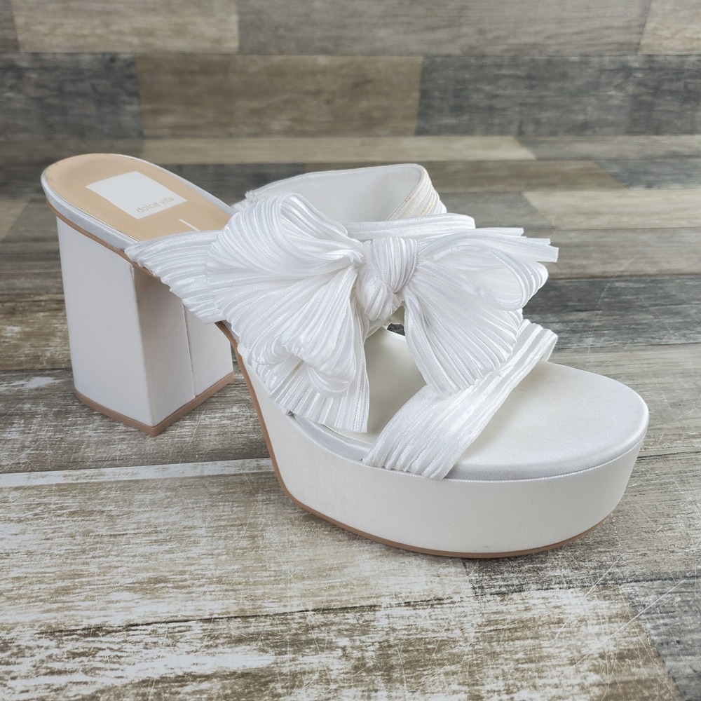 Dolce Vita Blare Womens Sandals Sz 10 M White Satin Platform Slip On Block Heel